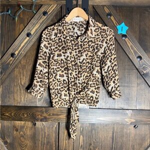 Zenana Styles Leopard Print Tie Front Blouse Small